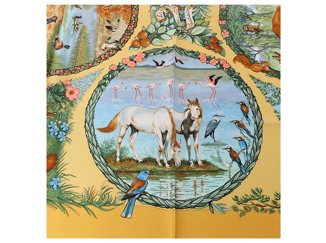 Hermès Carré 90 "Les Quatre Saisons" Pañuelo de seda Amarillo - vista 12