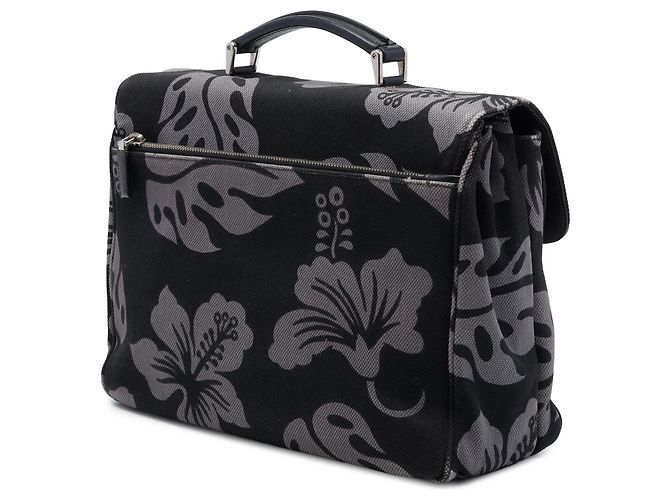 Sac d'affaires Prada en toile gris à imprimé floral - vue 2