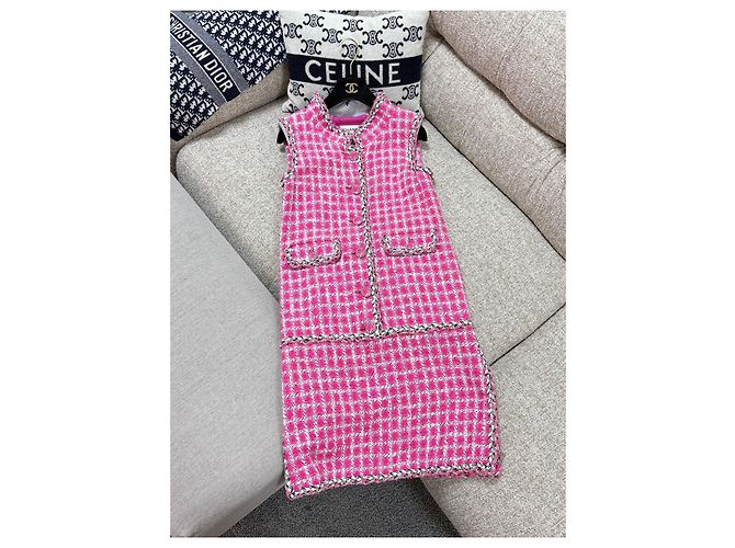 Chanel Rosa Tweed Westenkleid ärmellos Mehrfarben - Ansicht 2