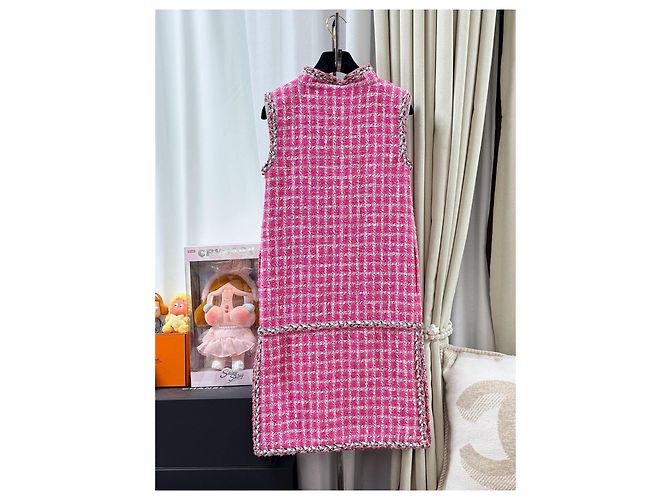 Chanel Rosa Tweed Westenkleid ärmellos Mehrfarben - Ansicht 3