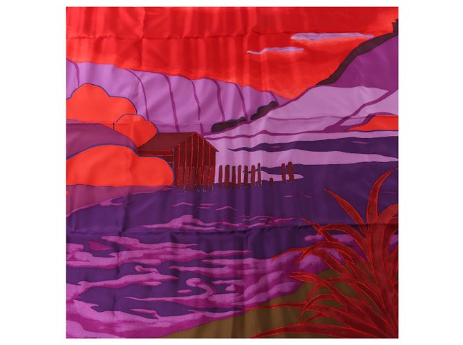 Hermès Carré 90 "AU BOUT DU MONDE" Seidentuch in Purple x Red Lila - Ansicht 11