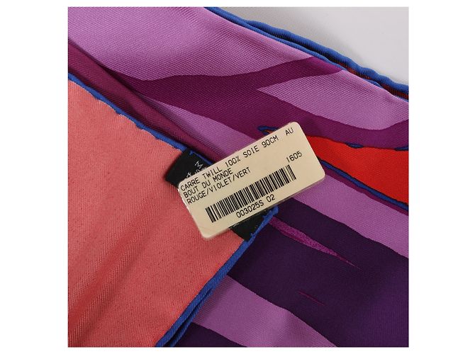 Hermès Carré 90 "AU BOUT DU MONDE" Seidentuch in Purple x Red Lila - Ansicht 13
