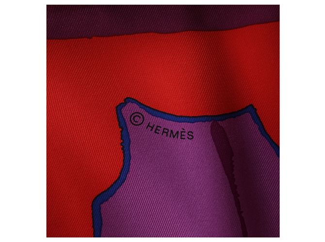 Hermès Carré 90 "AU BOUT DU MONDE" Seidentuch in Purple x Red Lila - Ansicht 9
