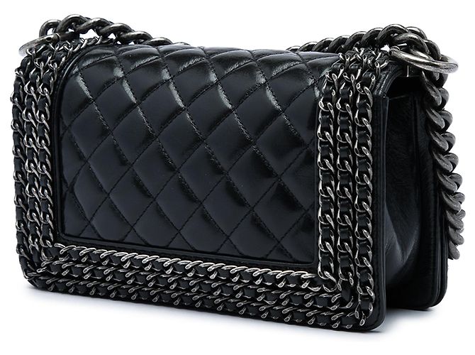 Borsa a tracolla Chanel Boy Flap Small in vitello lucido matelassé nera con catena Nero - vista 2