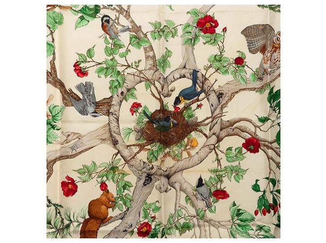 Hermès Au Coeur Des Bois Seidentuch Weiß 90 Scarves - Ansicht 7