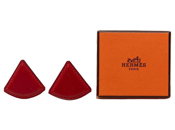 Boucles d'oreilles clips Triangle Hermès en cuir Swift doré - vue 4