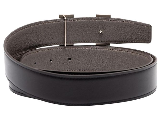 Cintura reversibile Hermès Constance H Guillochée in Swift e Togo nera Nero - vista 3