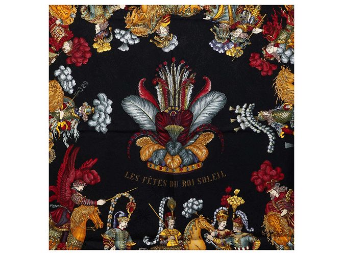 Foulard di seta Hermès Les Fetes Du Roi Soleil Nero 90 Scarves - vista 2