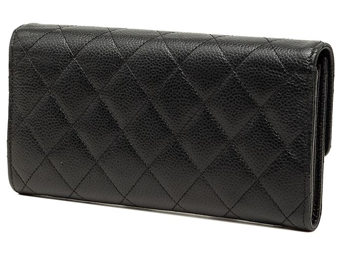 Chanel CC Long Wallet mit Klappe aus schwarzem gestepptem Kaviarleder - Ansicht 2