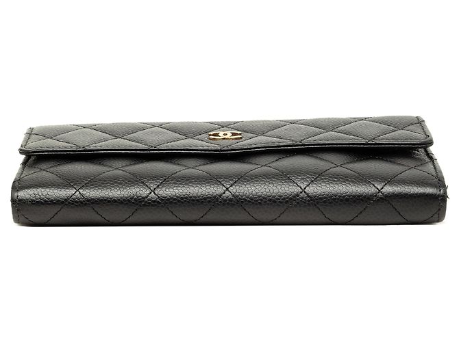 Chanel CC Long Wallet mit Klappe aus schwarzem gestepptem Kaviarleder - Ansicht 3