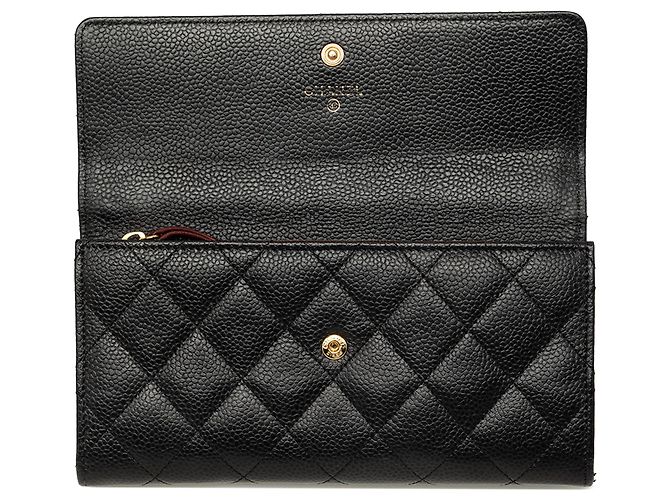 Chanel CC Long Wallet mit Klappe aus schwarzem gestepptem Kaviarleder - Ansicht 4