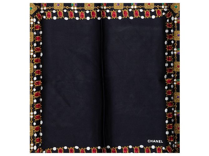 Foulard in seta Chanel Gripoix nero 90 Scarves - vista 2