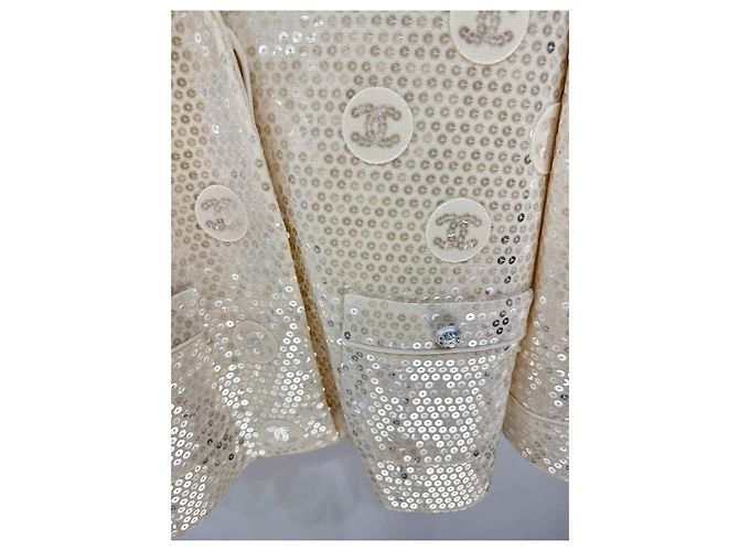 Chanel Tweed Blazer Beige mit Double-C Pailletten Mehrfarben - Ansicht 3