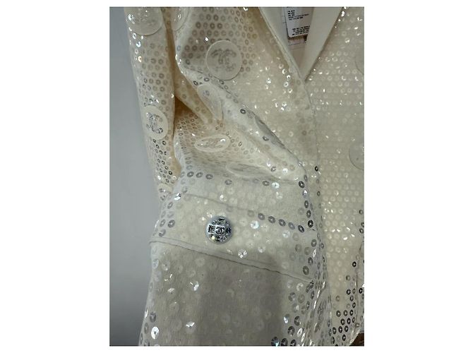 Chanel Tweed Blazer Beige mit Double-C Pailletten Mehrfarben - Ansicht 4