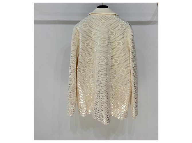 Chanel Tweed Blazer Beige mit Double-C Pailletten Mehrfarben - Ansicht 9