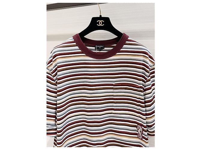 Top Chanel Cropped in Cotone a Righe Multicolore - vista 2