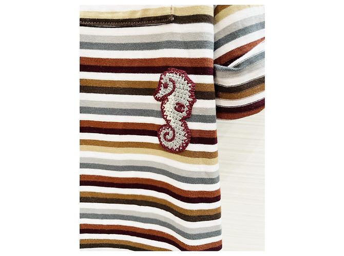 Top Chanel Cropped in Cotone a Righe Multicolore - vista 4