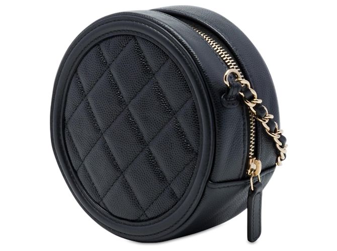 Pochette ronde Chanel Caviar CC Filigree noire avec chaîne et bandoulière - vue 2