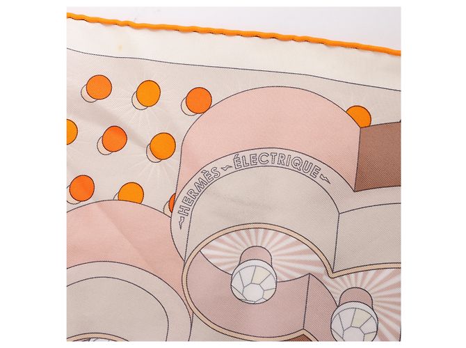 Seidentuch Carré 90 Hermès "HERMES ELECTRIQUE" in Beige - Ansicht 8
