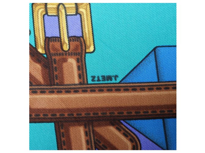 Hermès Carré 90 "LES Sangles" Seidentuch in Blau - Ansicht 12