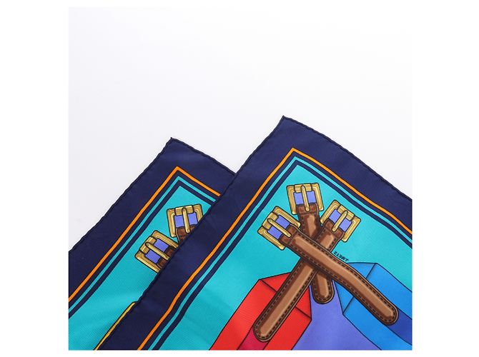 Hermès Carré 90 "LES Sangles" Seidentuch in Blau - Ansicht 3