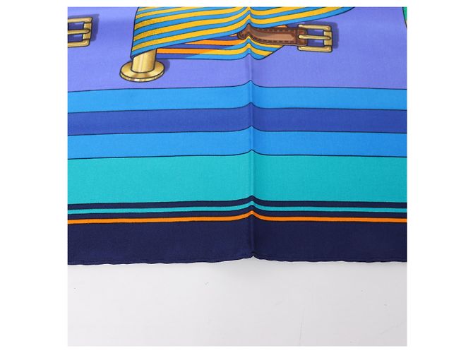 Hermès Carré 90 "LES Sangles" Seidentuch in Blau - Ansicht 5