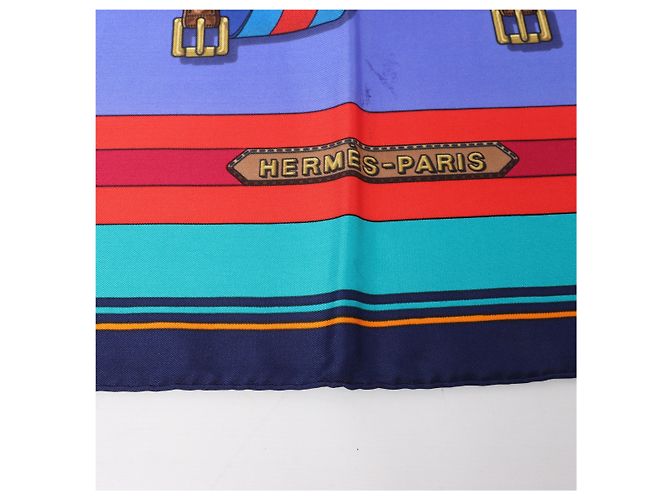 Hermès Carré 90 "LES Sangles" Seidentuch in Blau - Ansicht 6