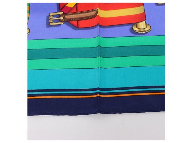 Hermès Carré 90 "LES Sangles" Seidentuch in Blau - Ansicht 7