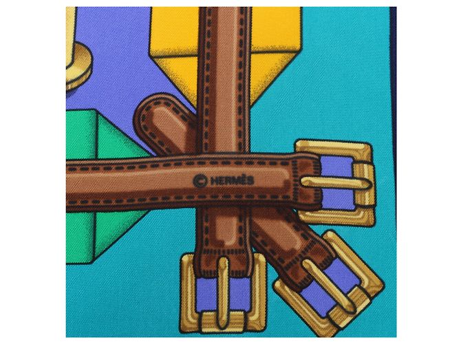 Hermès Carré 90 "LES Sangles" Seidentuch in Blau - Ansicht 8