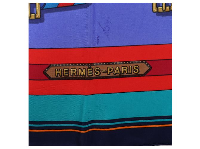 Hermès Carré 90 "LES Sangles" Seidentuch in Blau - Ansicht 9