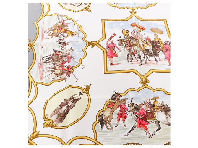 Hermès Carré 90 "LES CHEVAUX DES MOGHOLS" Seidentuch in Grau Blau - Ansicht 10