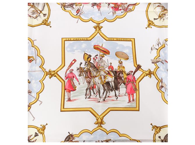 Hermès Carré 90 "LES CHEVAUX DES MOGHOLS" Seidentuch in Grau Blau - Ansicht 13