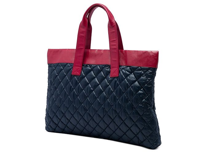 Blue Chanel Large Bicolor gesteppte Nylon- und Lammleder Coco Cocoon Flat Tote Blau - Ansicht 2