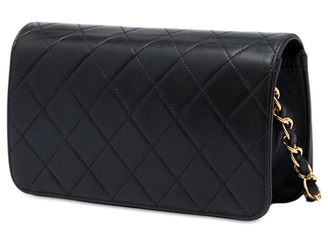 Bolsa Tiracolo Chanel CC em pele de cordeiro acolchoada preta com aba completa Preto - vista 2
