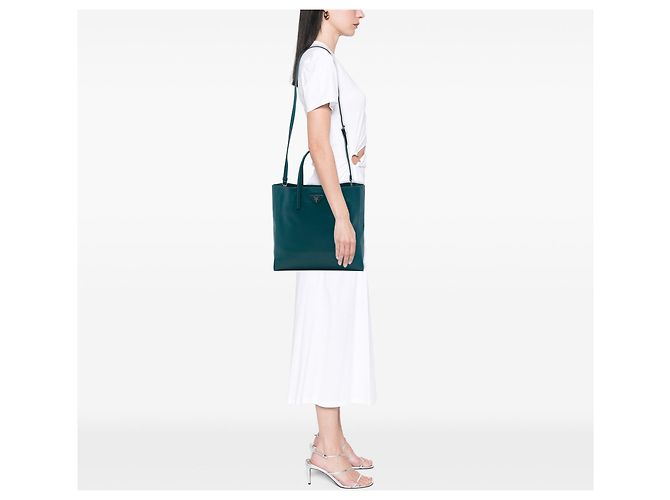 Borsa Tote Satchel Prada Saffiano Soft a tre tasche, blu - vista 6