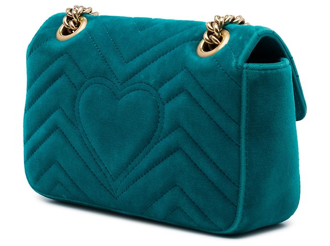 Gucci Small GG Marmont gesteppte Schultertasche aus Samt in Blau - Ansicht 2