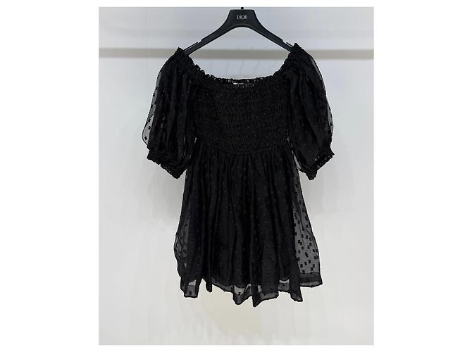 Autre Marque Dior Kleid aus schwarzer Punktspitze und Tüll One-Shoulder Mehrfarben - Ansicht 2