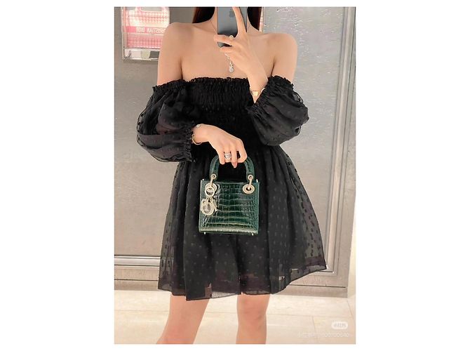 Autre Marque Dior Kleid aus schwarzer Punktspitze und Tüll One-Shoulder Mehrfarben - Ansicht 9