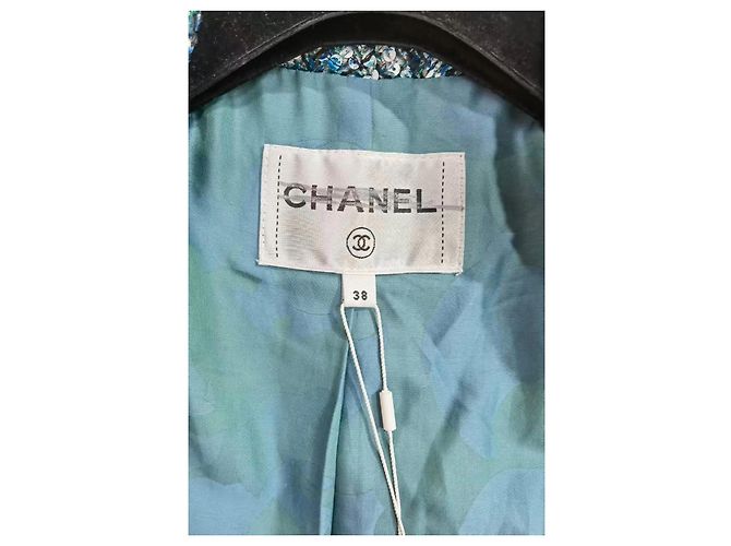 Chanel Turquoise Tweed Jacket with Sequins Size 38 Multiple colors - view 2