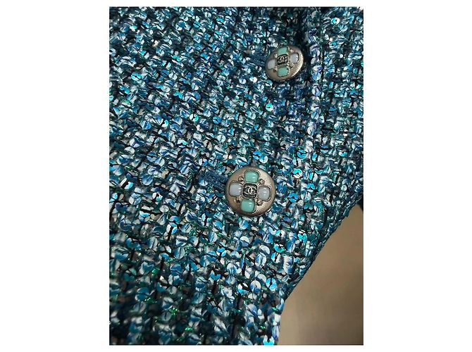 Chanel Turquoise Tweed Jacket with Sequins Size 38 Multiple colors - view 4