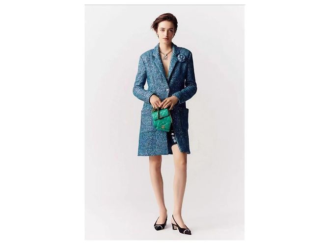 Chanel Turquoise Tweed Jacket with Sequins Size 38 Multiple colors - view 8