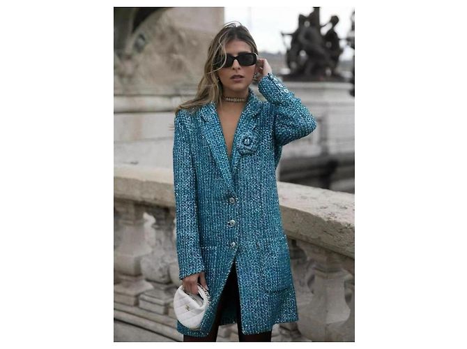 Chanel Turquoise Tweed Jacket with Sequins Size 38 Multiple colors - view 9