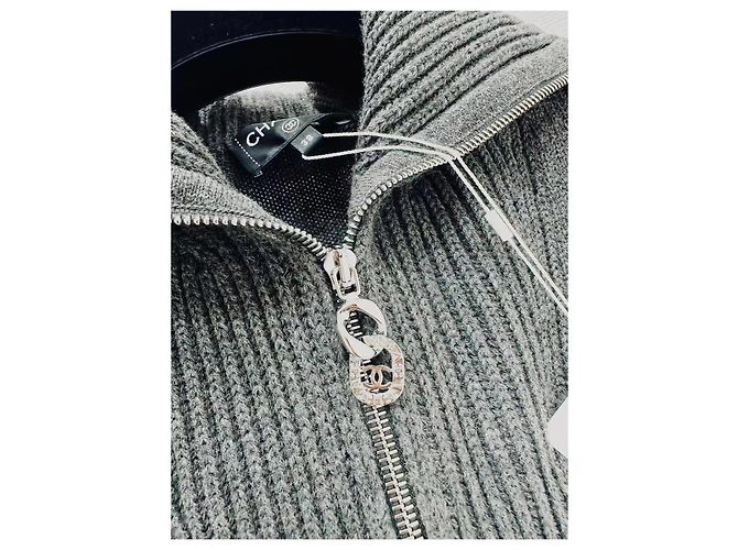 Chanel Strickjacke aus grauer Wolle Mehrfarben - Ansicht 4