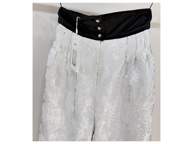 Chanel Paillettenhose Camellia Weiß Polyester Mehrfarben - Ansicht 2