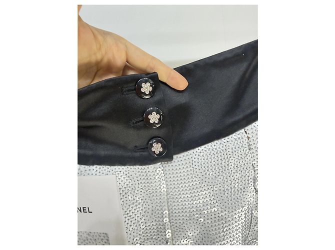 Chanel Paillettenhose Camellia Weiß Polyester Mehrfarben - Ansicht 8