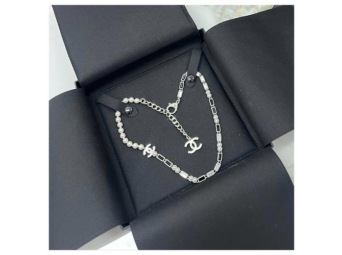Chanel Kristall Choker Halskette Schwarz Weiß Double-C Mehrfarben - Ansicht 2