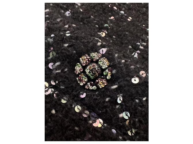 Abrigo largo Chanel de tweed negro con botones de strass Multicolor - vista 2