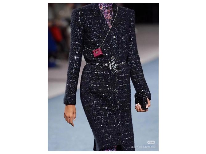 Abrigo largo Chanel de tweed negro con botones de strass Multicolor - vista 5