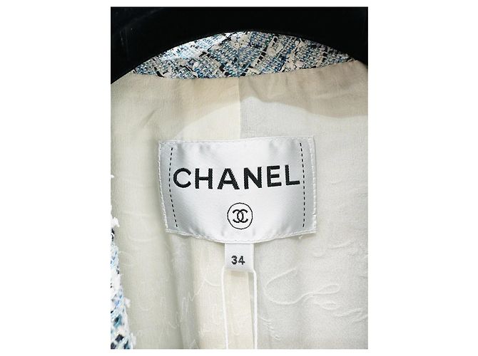 Set Due Pezzi Chanel Blazer e Pantaloni in Tweed Blu Multicolore - vista 2