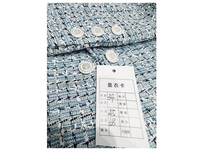 Set Due Pezzi Chanel Blazer e Pantaloni in Tweed Blu Multicolore - vista 5